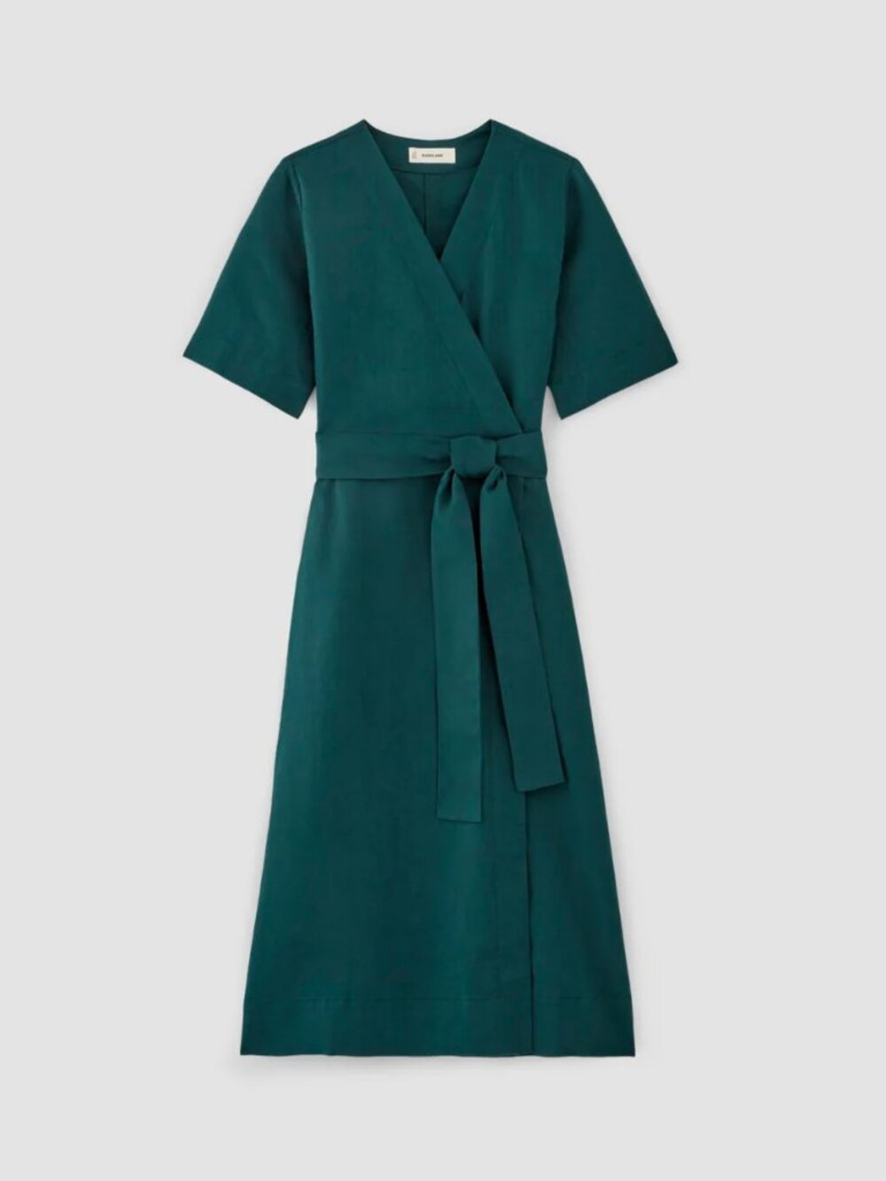 Everlane Short Sleeve Flax Linen Wrap Midi Dress in Dark Sea Blue- Small